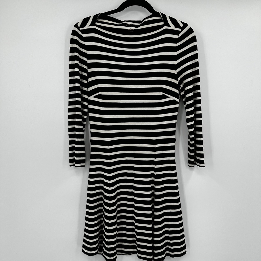 Kate Spade Broome Street Striped Fit & Flare Dress Black White 3/4 Sleeve Small